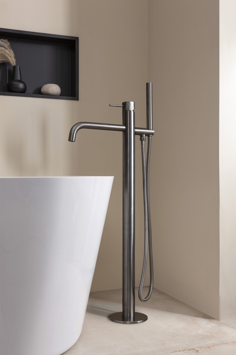 Evo standing bath and shower mixer in brushed black